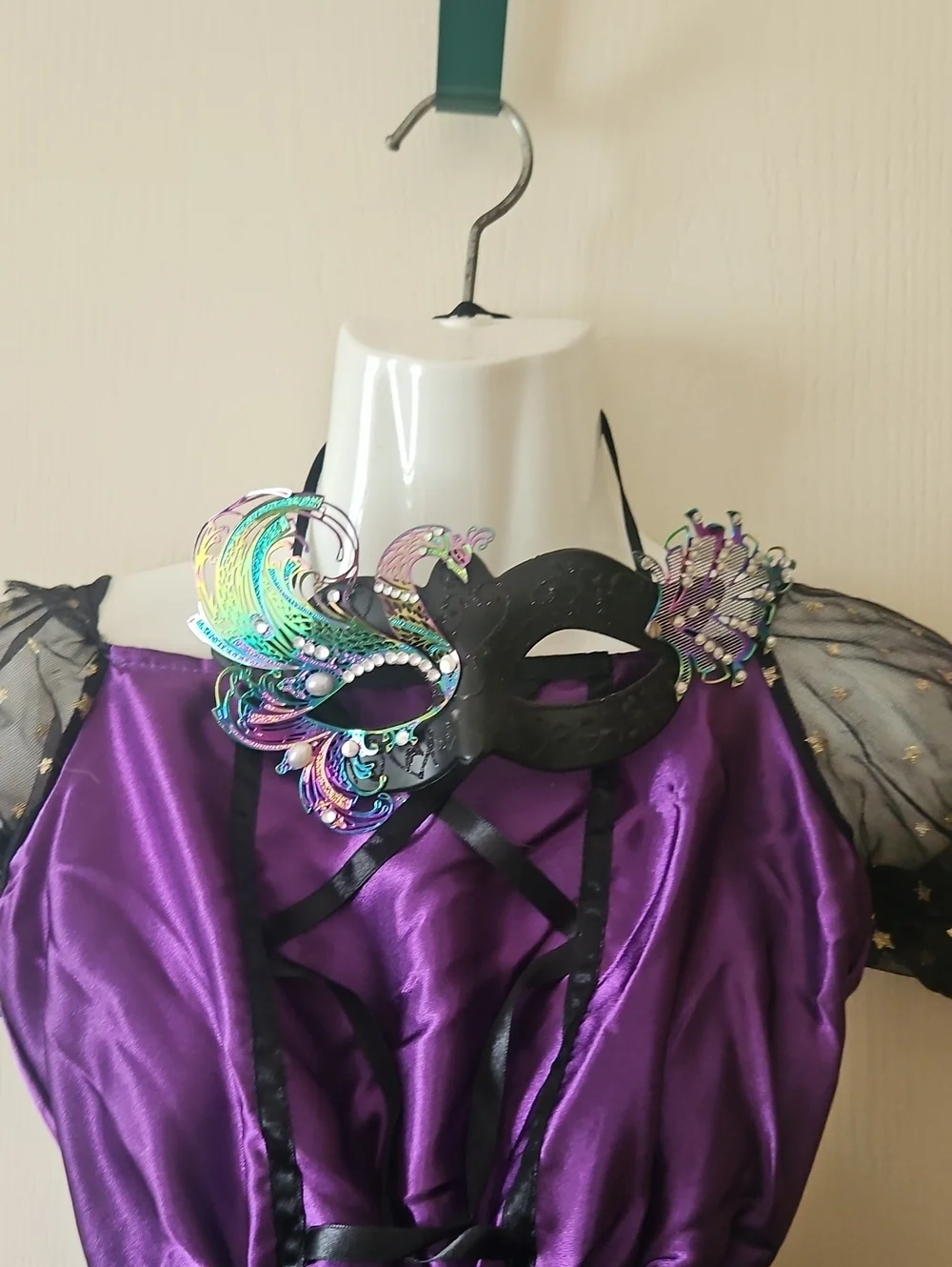Halloween Costume Purple Black Crinoline Stars Gold Pit Your Own Mask NOT INC.